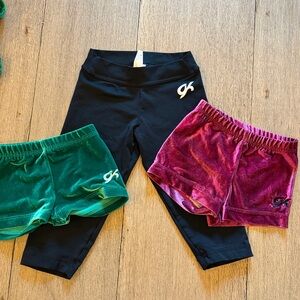 GK Elite Gymnastics shorts and cropped leggings
